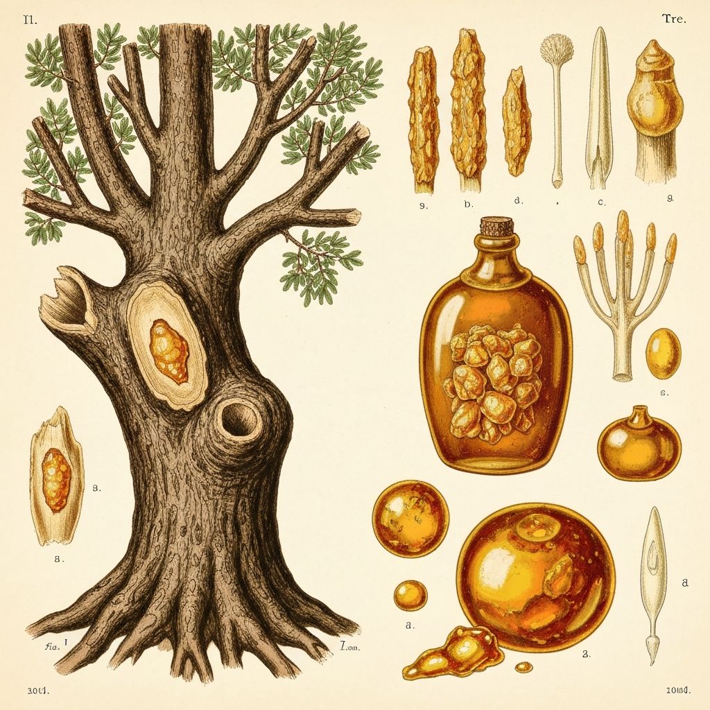 Botanical illustration of Boswellia tree resin