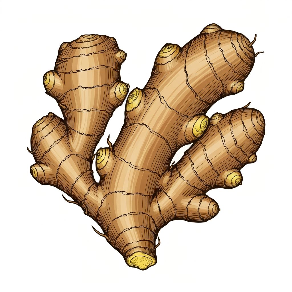 Botanical illustration of ginger root